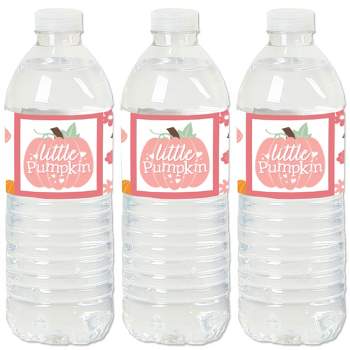 Big Dot of Happiness Girl Little Pumpkin - Fall Birthday Party or Baby Shower Water Bottle Sticker Labels - Set of 20