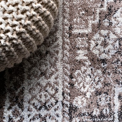 Modern Boho Medallion Washable Rug in Brown/Ivory - 3x5 Feet