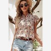 Amaryllis Women’s Floral Ruffle Sleeve Button Front Blouse with Gathered Neckline Lightweight - 3 of 4