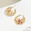 Paaaawaters Gold-Toned Pure Iron Floral Hoop Earrings, Handmade Leaf & Pink Flower Jewelry For Women - 2 of 4