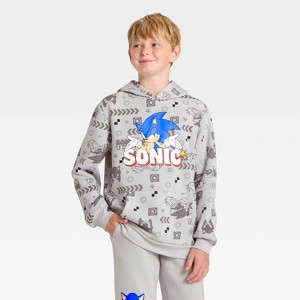 Boys' Sonic the Hedgehog Fleece Hooded Sweatshirt - Silver - 1 of 4