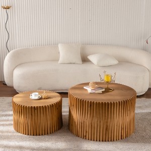 NicBex Retro Style Cylindrical Coffee Table with Vertical Texture Relief Design,Wooden Side Tables,Center Table for Living Room - 1 of 4