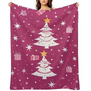 FIONECA Stylish Christmas Blanket with White Tree Star and Gift Pattern Magenta Background 40x50 inches - 1 of 1