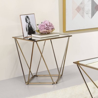 22" Fogya Mirrored Champagne Folding Table Gold Finish - Acme Furniture