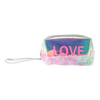 Unique Bargains Women Portable LOVE Makeup Bag Gym Pink Blue 1 Pc