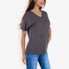 Anna-Kaci Women's Ribbed Knit Top with V-Neck, Short Sleeves, Front Pocket, Loose Fit Casual Blouse - 4 of 4