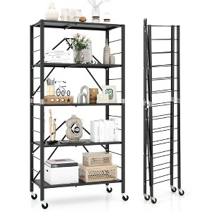 Tangkula 5-Tier Foldable Storage Shelf w/ Wheels Adjustable Shelves Metal Shelving Unit - 1 of 4
