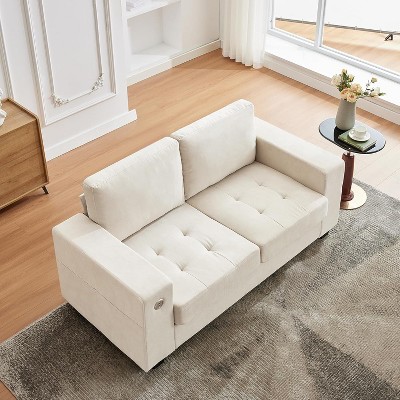 70" Oversized Cloud Couch, 93 Pounds Mid Century Chenille Sofa, No Assembly Required & Deep Seat,with USB Charging Ports & Side Pockets