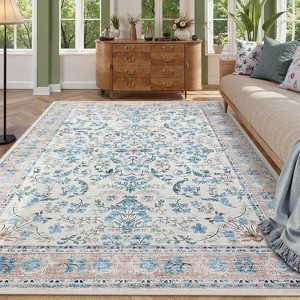 Washable Area Rug, 8x10 Boho Floral Soft Rugs for Living Room, Non Slip Low Pile Carpet for Bedroom, Dining Room, Nursery, Hallway - 1 of 4