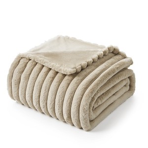 Amelie Home Soft Faux Fur Throw Blanket, Faux Rabbit Fur Striped Throw Blanket - 1 of 4
