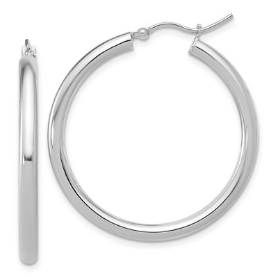 Black Bow Jewelry 3mm Round Hoop Earrings in 14k White Gold, 35mm (1 3/8 Inch)