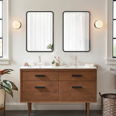SpassWay Recessed or Wall Mount Medicine Cabinet 16 x 24 Inch Bathroom Mirror Cabinet with HD Mirror, Black