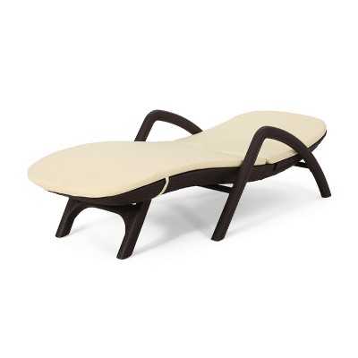 Beige Faux Wicker Outdoor Chaise Lounges with Cushions, Set of 2