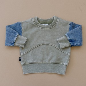 Kids Morgan Acid Wash and Denim Crew Neck Sweatshirt - Olive + Scout - 1 of 4