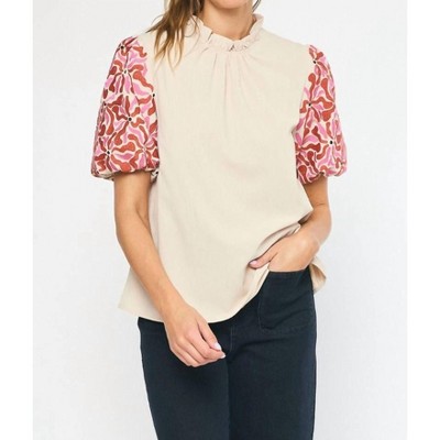 Women's Embroidered Puff Sleeve Top - entro
