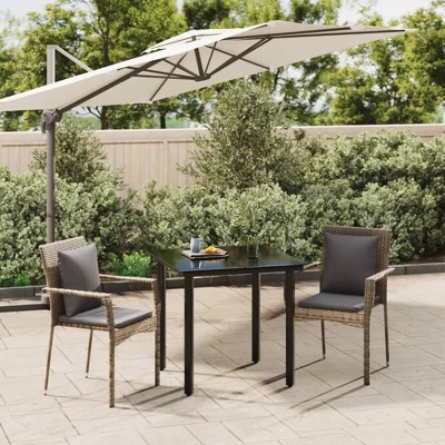 vidaXL 3 Piece Patio Dining Set with Cushions Black and Gray Poly Rattan
