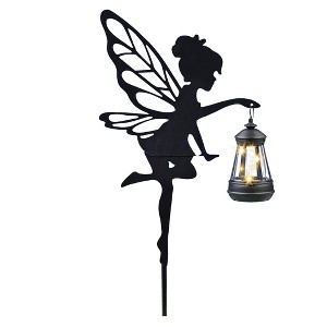 Collections Etc Metal Fairy Silhouette with Solar Powered Lantern Outdoor Garden Stake - 1 of 2