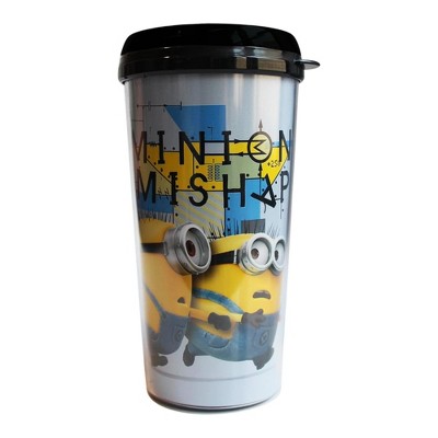 Silver Buffalo Despicable Me "Minion Mishap" 16 Ounce Plastic Travel Mug with Lid