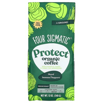 Four Sigmatic Protect, Organic Coffee with Vitamin D, Chaga & Turkey Tail Mushrooms, Ground, Medium Roast, 12 oz (340 g)