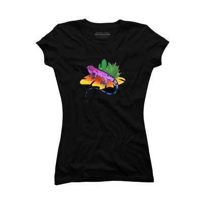 Junior's Design By Humans Colorful Desert Iguana and Cactus By bambino T-Shirt