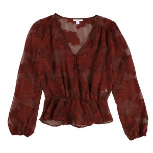 bar III Womens Burnout Peplum Blouse, Red, Small - 1 of 2