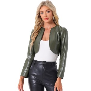 INSPIRE CHIC Women's PU Bolero Open Front Leather Cropped Long Sleeve Jacket - 1 of 4