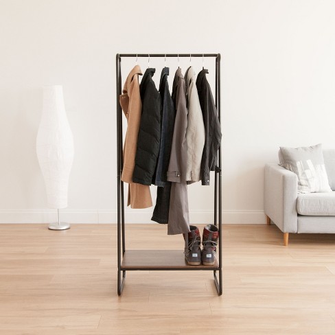 Costway 2-tier Bamboo Garment Rack Clothing Storage Organizer Coat Hanger  W/ Rod & Hooks : Target