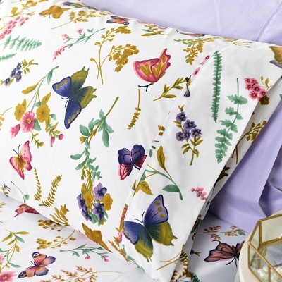 Queen Butterfly Floral Microfiber Sheet Set with Pillowcases