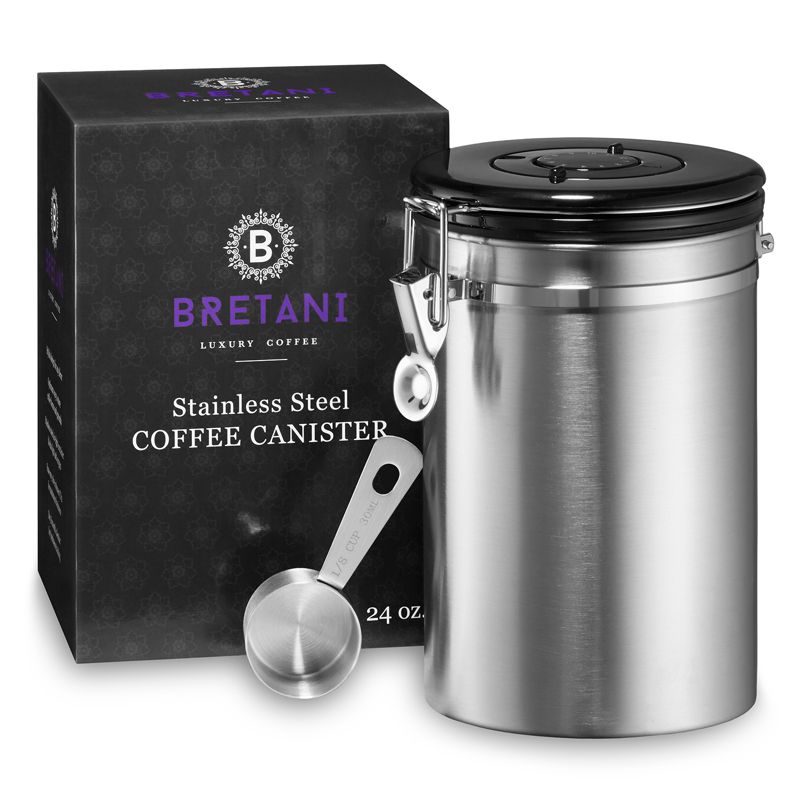 Bretani 24 oz Coffee Canister & Scoop Set - Stainless Steel Airtight Kitchen Storage Container for Coffee Beans and Grounds, 1 of 8