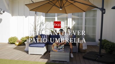 10ft Navy Blue Solar LED Cantilever Patio Umbrella with Cross Base