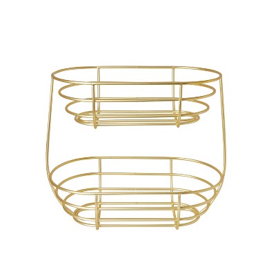 Spectrum Diversified Euro Oval 2 Tier Server Gold: Metal Decorative Tray & Platter, 21.5" x 11.75", 7.25" Height