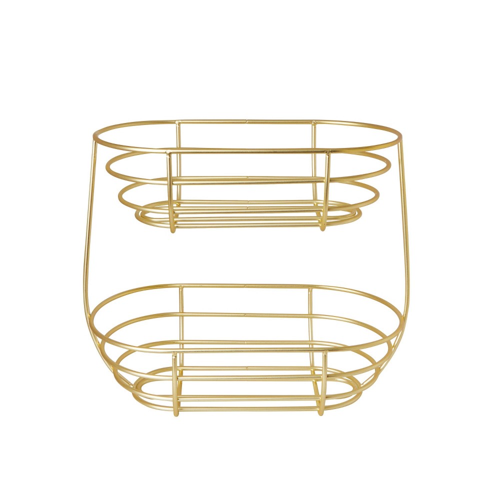 Spectrum Diversified Euro Oval 2 Tier Server Gold: Metal Decorative Tray & Platter, 21.5 x 11.75, 7.25 Height