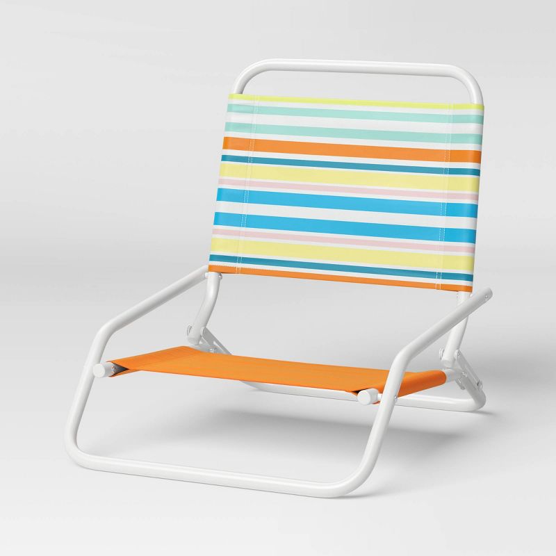 Recycled Fabric Sand Outdoor Portable Beach Chair Multi-Striped Rainbow - Sun Squad&#8482;, 1 of 5