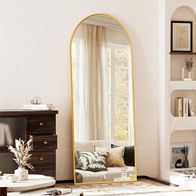 Beautyolove 76"x34" Arched Full Length Mirror Free Standing Leaning Mirror Hanging Mounted Mirror, Gold