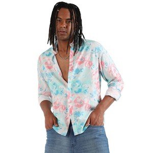 Campus Sutra Men Men's EcoLiva Light Blue & Baby Pink Faded Roses Shirt - 1 of 4