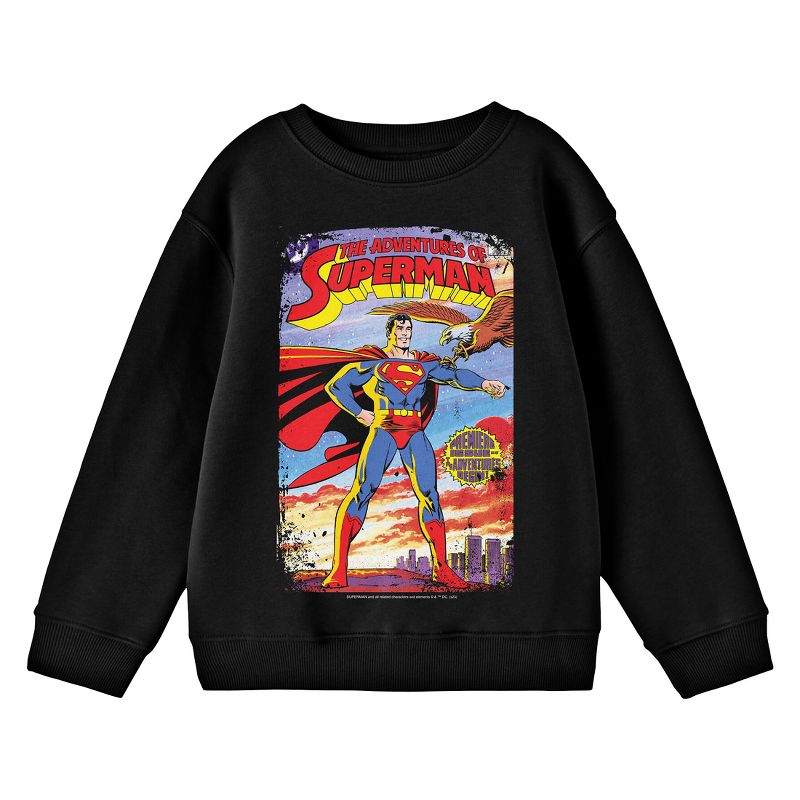 Superman Distressed Comic Cover No. 424 Crew Neck Long Sleeve Black Youth Tee, 1 of 3