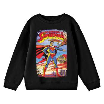 Superman Distressed Comic Cover No. 424 Crew Neck Long Sleeve Black Youth Tee