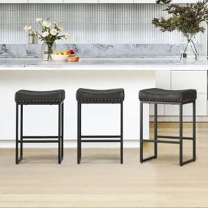 Saddle Counter Height Bar Stools Set, Modern Faux Leather, for Kitchen - 1 of 4