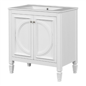 XINGHANZHENXUAN Vintage Style Bathroom Vanity with Sink, Soft-Close 2-Door Cabinet with Drawer & Ceramic Basin (Faucet Not Included) - 1 of 4