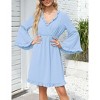 Coolmee Women's Spring Summer Dress V Neck Ruffle Sleeve A line Mini Dress Flowy Swing High Waist Dresses - 4 of 4