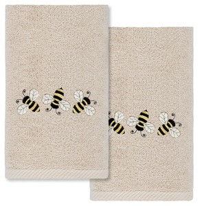 Linum Home Textiles Bee Dance - Embroidered Luxury 100% Turkish Cotton Hand Towels (Set of 2) - 1 of 3