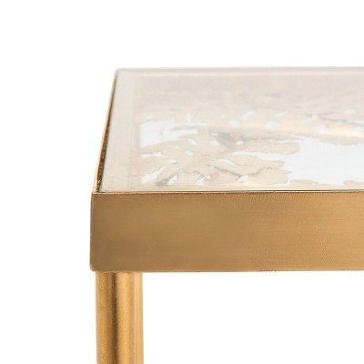 Leilani Gold Leaf Square Glass Top Palm Leaf Side Table