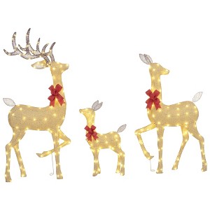 Outsunny Light Up Christmas Deer Family, Set of 3 Lighted Reindeer Christmas Decorations with 3 LED Light Modes, Stakes & Zip Ties for Outdoor, Gold - 1 of 4