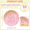 Hachikiko Pink and Gold Paper Plates,9 inch Metallic Foil Polka Dots Disposable Dessert Party Plates Cocktail Party Supplies Plates - 2 of 4