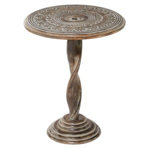 Traditional Mango Wood Carved Pedestal Accent Table - Olivia & May - 1 of 4