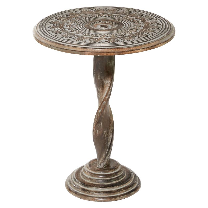 Traditional Mango Wood Carved Pedestal Accent Table - Olivia & May, 1 of 7