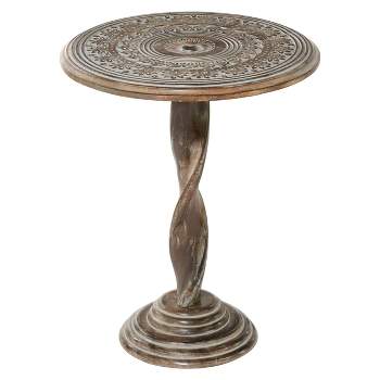 Traditional Mango Wood Carved Pedestal Accent Table - Olivia & May