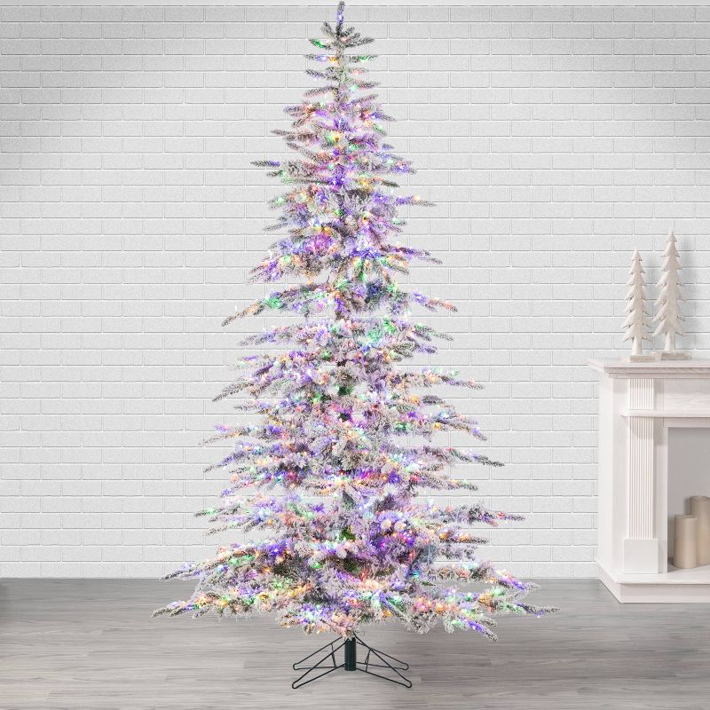 7.5ft Sterling Tree Company Full Flocked Mountain LED Pre-Lit Pine Artificial Christmas Tree, 2 of 4