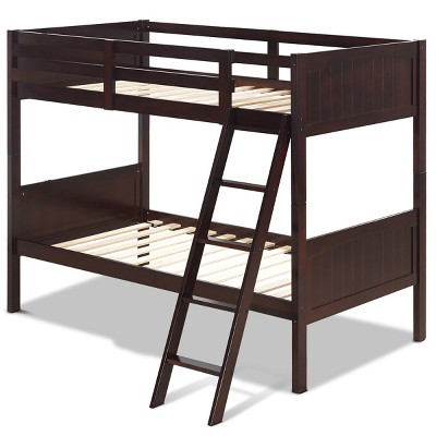 Tangkula Twin Over Twin Bunk Beds Convertible 2 Individual Twin Bed Solid Hardwood