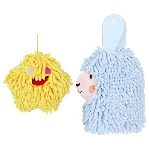 REGALWOVEN 2 Packs Cute Cartoon Alpaca Fuzzy Ball Hand Drying Hanging Ball Towels for Bathroom 7" x 7"/7" x 11" - 1 of 4